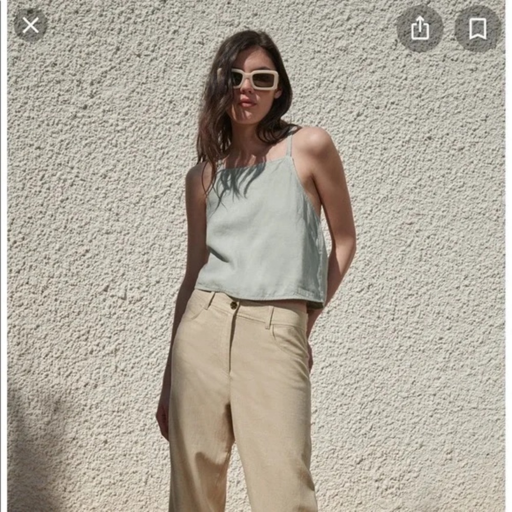 Zara Linen Wrap Cropped Top, Pastel Blue, Size Medium